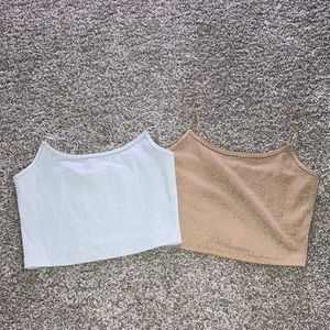 NanaMacs White and Tan Crop Tops